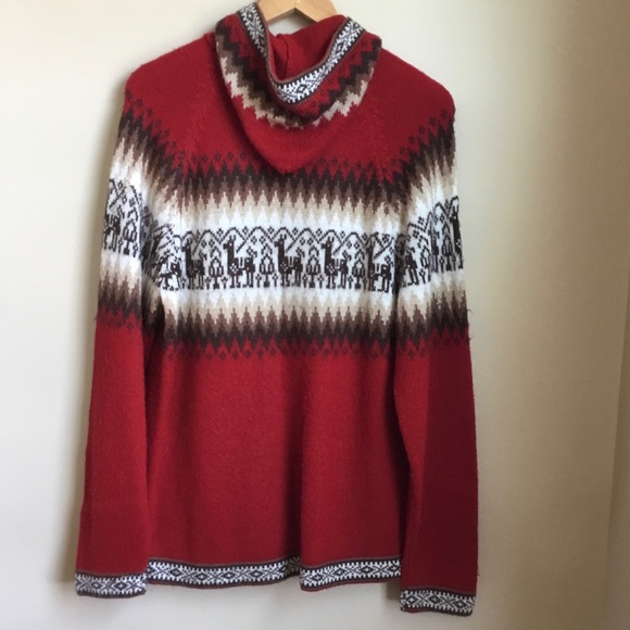 Peruvian Alpaca Red Wool Zipper Hooded Cardigan - Picture 6 of 10